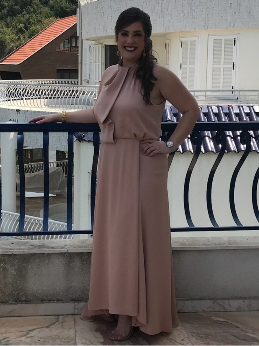 Camilla and Marc Elegant Blush Pink Maxi Dress - Sleeveless Draped Neck